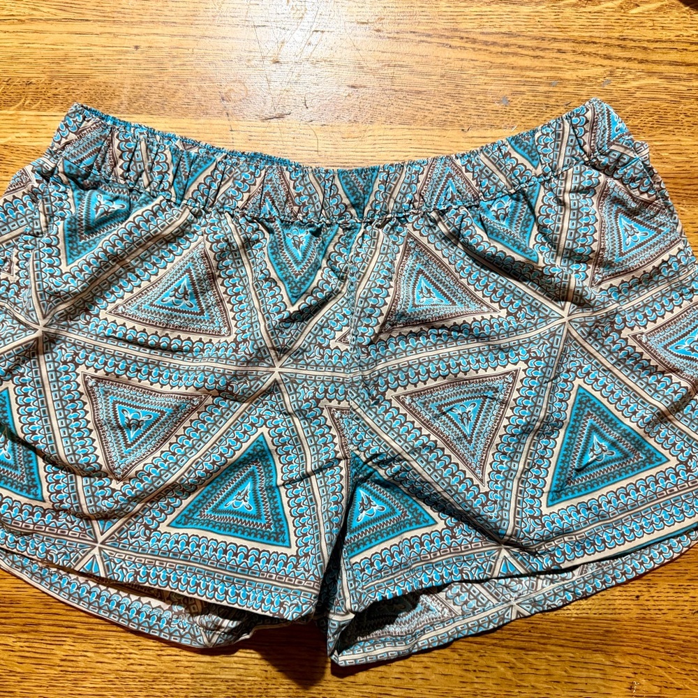 Patagonia Teal and Brown Geometric Running Shorts